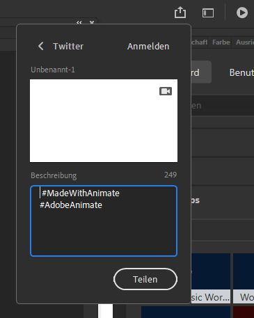 Bedienfeld für Freigabe in Twitter