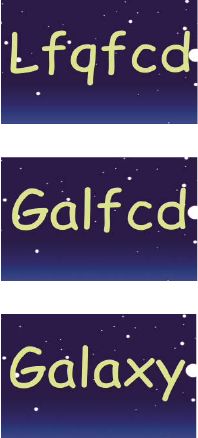 オフセット文字：単語「Galaxy」に含まれる文字のオフセット値のアニメート