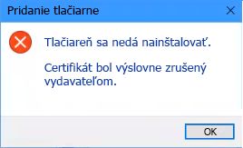 Nie je možné nainštalovať, certifikát bol zrušený