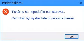 Nelze nainstalovat, certifikát byl zrušen