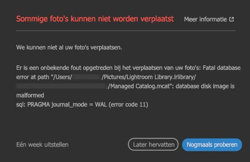 Foto's kunnen niet worden verplaatst