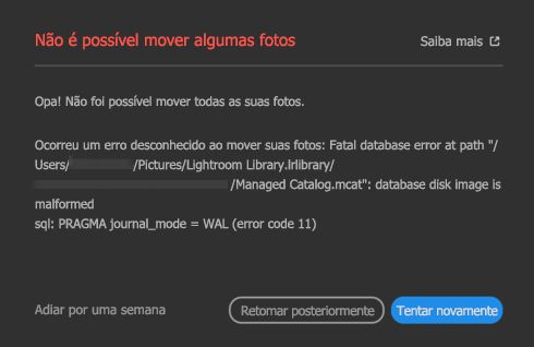 Não é possível mover as fotos