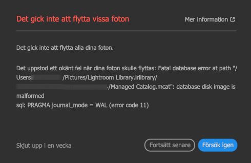 Det går inte att flytta foton