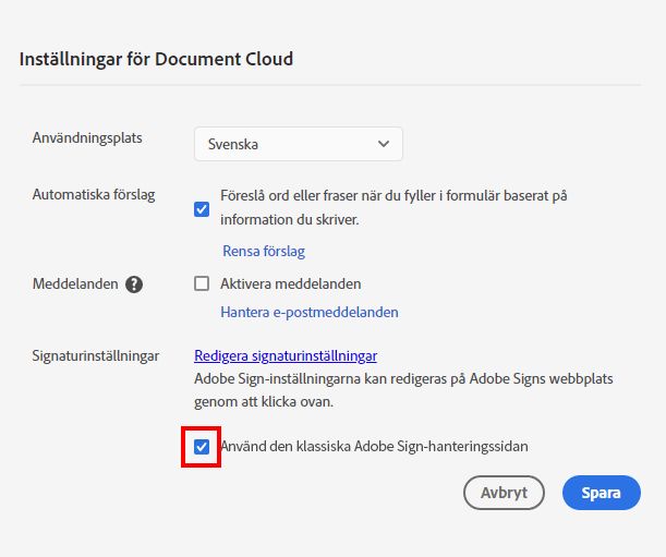 Avmarkera alternativet använd klassisk Adobe-hantering