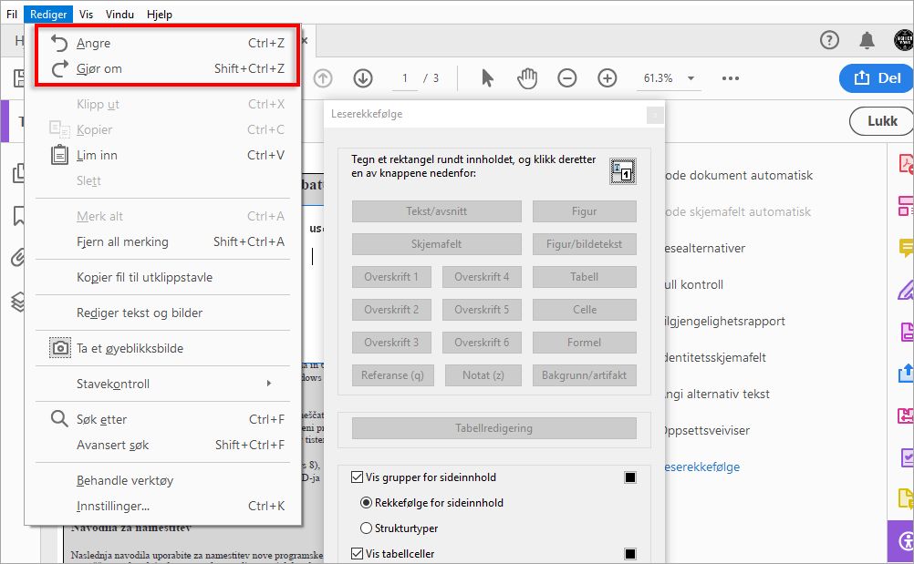 Angre eller omgjøre endringer til leserekkefølgen