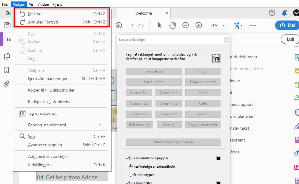 Fortrydelse eller omgørelse af ændringer af læserækkefølge