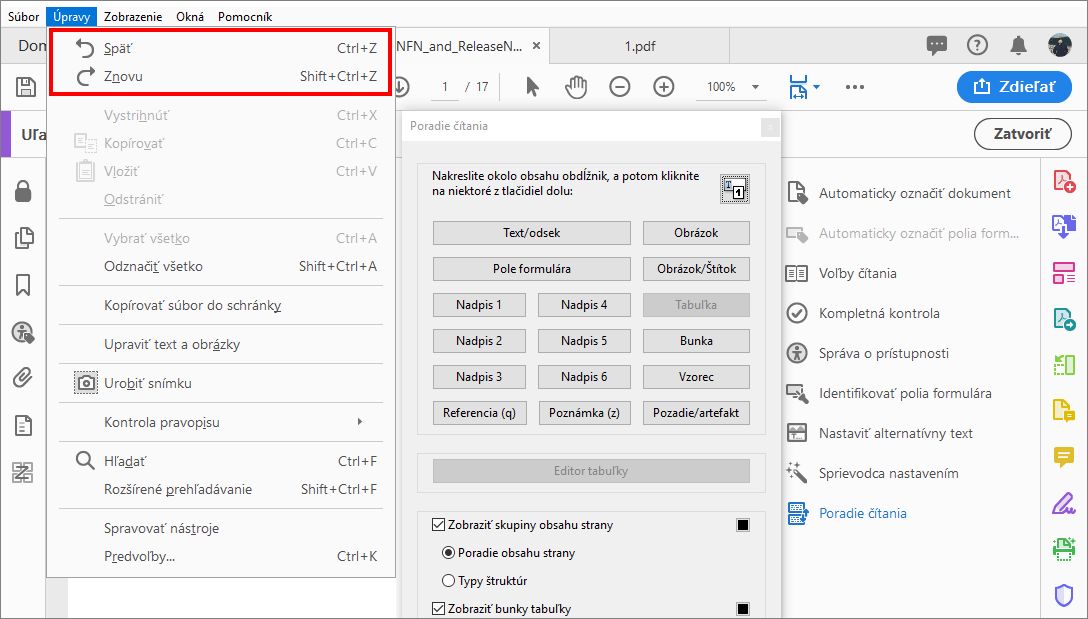 Vrátenie alebo opätovná zmena poradia čítania