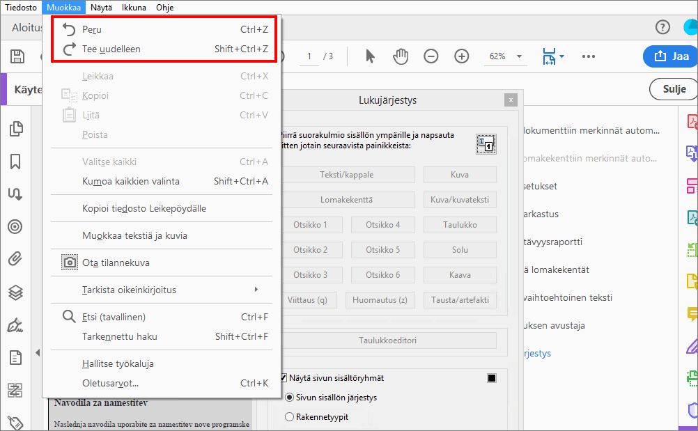 Kumoa lukemisjärjestyksen muutokset tai tee ne uudelleen