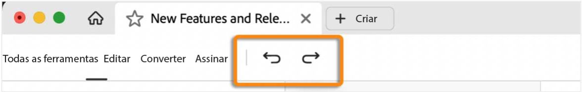 Opções de desfazer e refazer na barra de menu superior