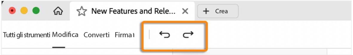 Opzione Annulla/Ripristina nella barra dei menu in alto