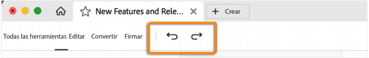 Opción Deshacer rehacer en la barra de menú superior