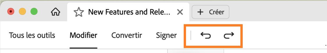 Option Annuler Rétablir dans la barre de menus supérieure