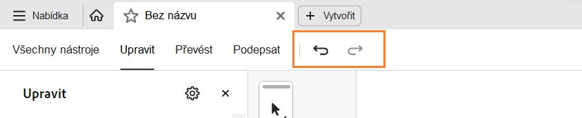 Možnosti Zpět a Znovu v panelu horní nabídky