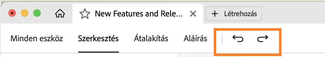 Visszavonás/ismétlés opció a felső menüsorban