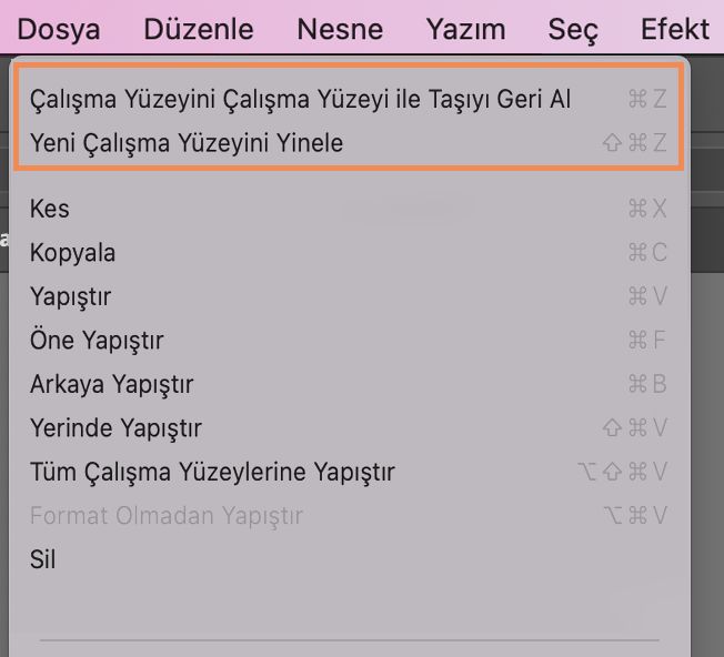Geri Al ve Yinele seçenekleri, çalışmanız sırasında belgede yaptığınız değişiklikleri geri alarak veya yineleyerek hataları düzeltmenize olanak verir. Geri Al ve Yinele seçeneğini Illustrator'daki Düzenle menüsünde bulabilirsiniz.