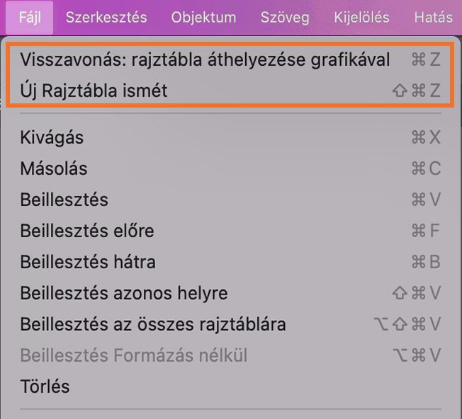 A Visszavonás és a Mégis opciók lehetővé teszik a dokumentumon végzett módosítások visszavonását és ismételt végrehajtását, így munkája során kijavíthatja a hibákat. Az Illustrator Szerkesztés menüjében található a Visszavonás és a Mégis opció.