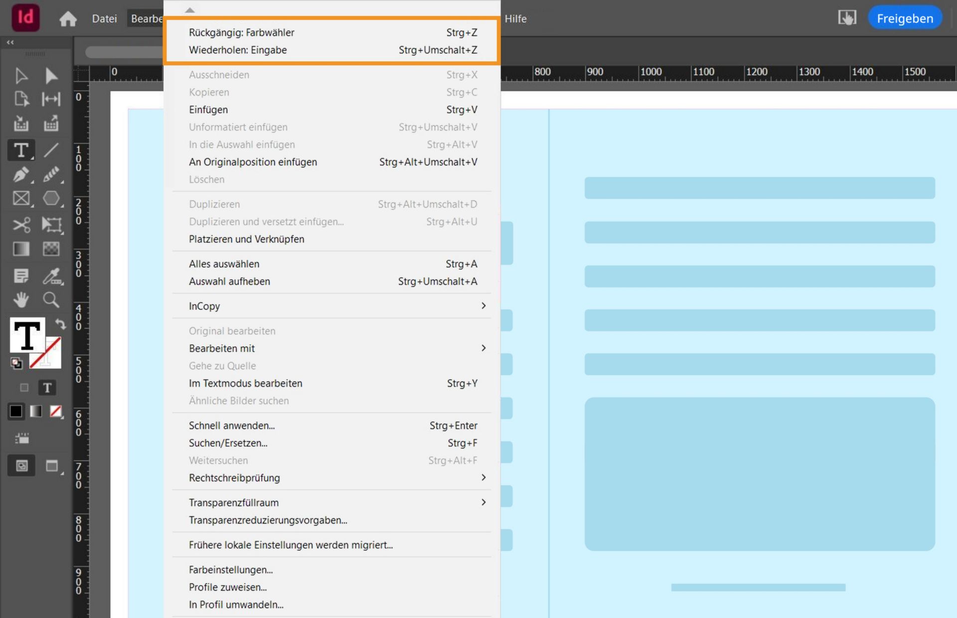 Dialogfeld mit den Optionen „Rückgängig“ und „Wiederholen“