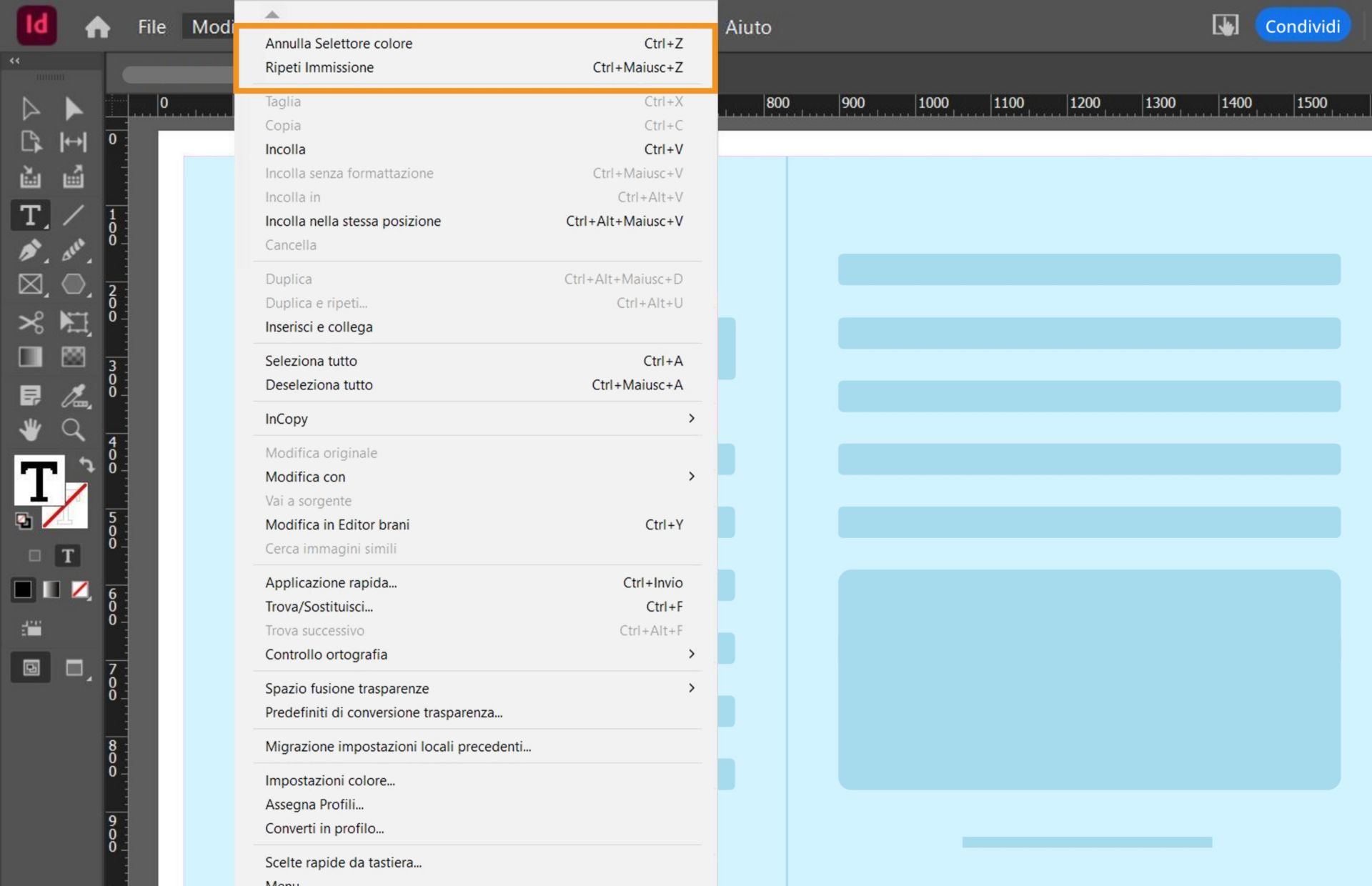 una finestra di dialogo che mostra le opzioni Annulla e Ripeti