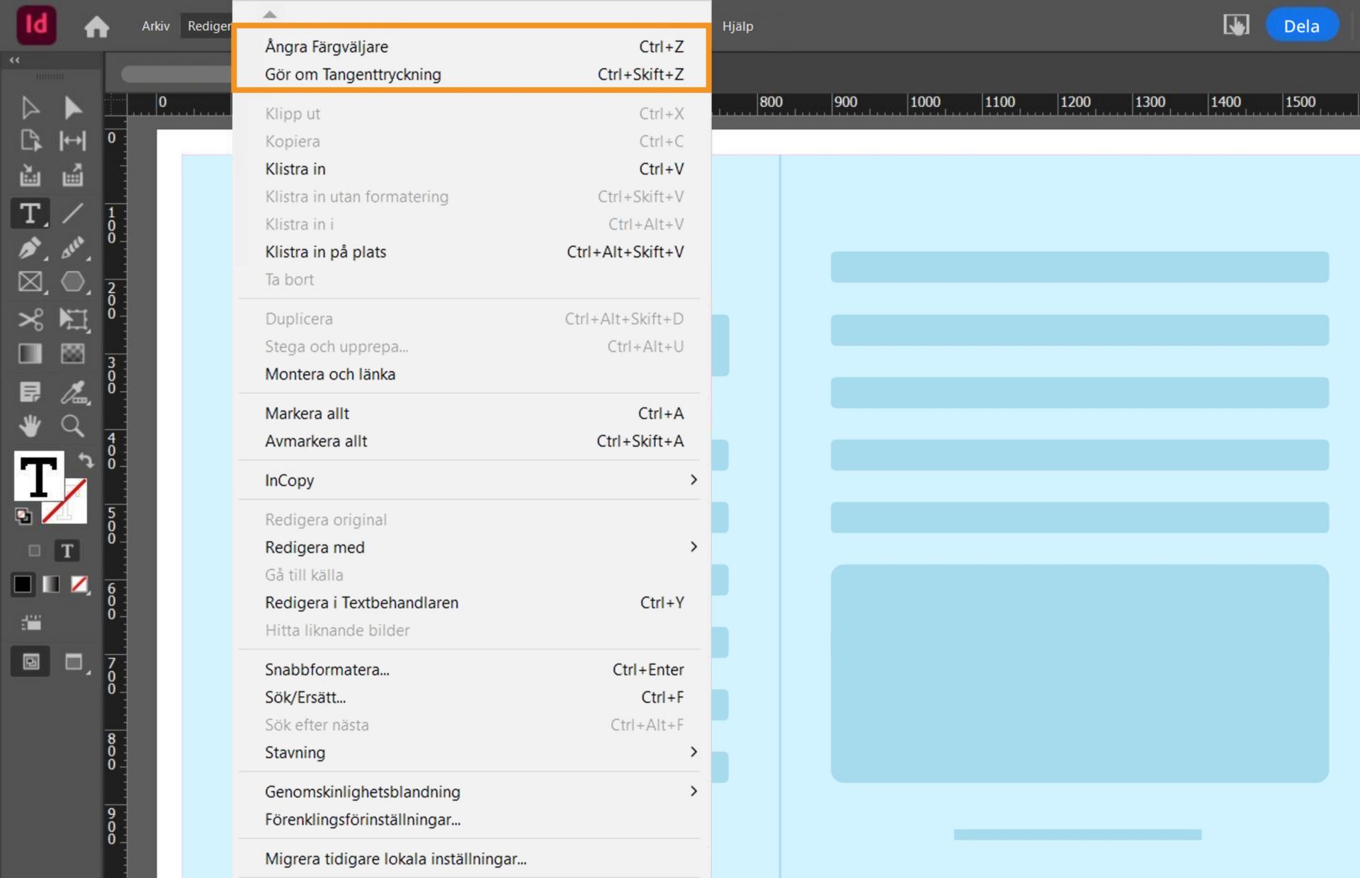 en dialogruta som visar alternativen Ångra och Gör om