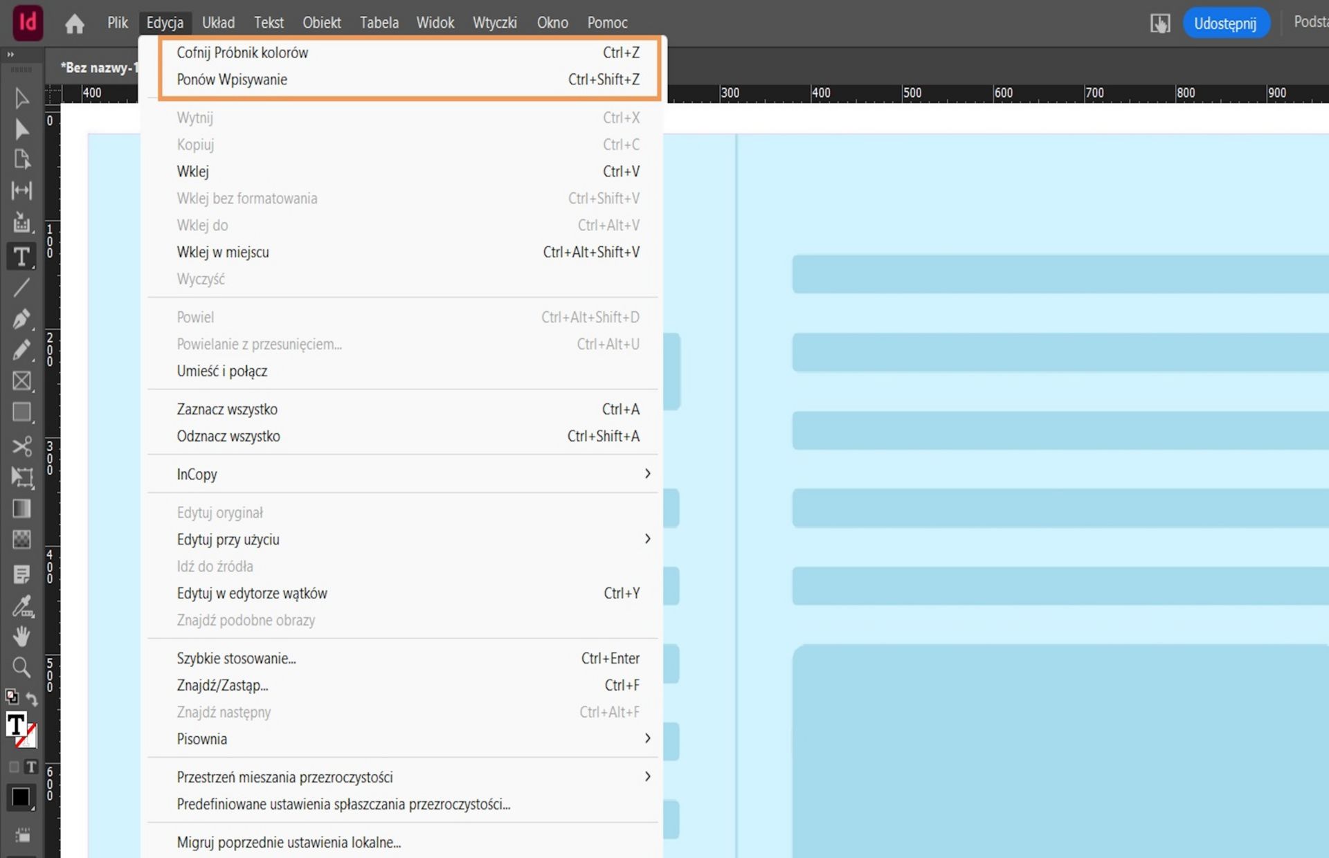 okno dialogowe z opcjami Cofnij i Ponów