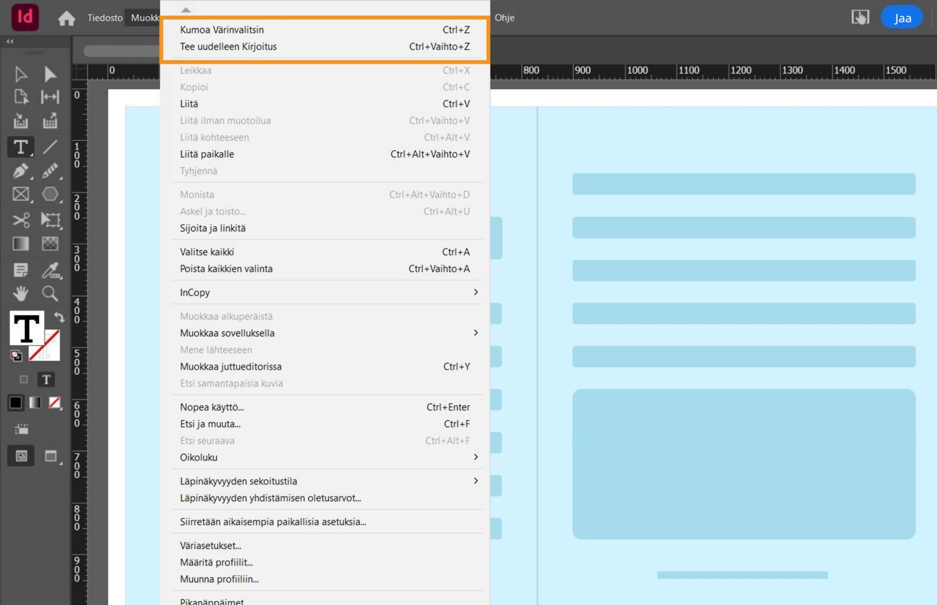 valintaikkuna, jossa näkyvät Kumoa- ja Tee uudelleen ‑vaihtoehdot