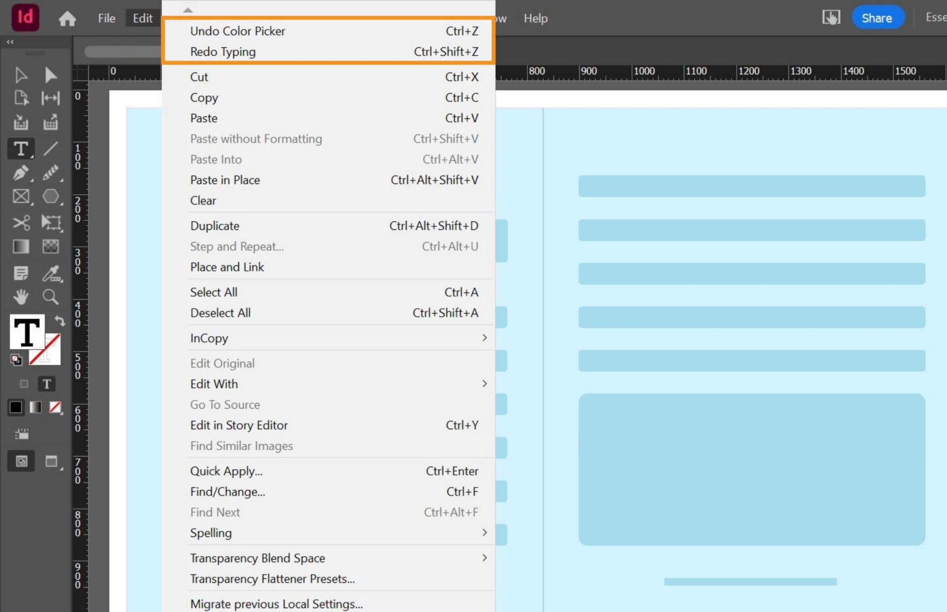 مربع حوار يعرض خيارات التراجع والإعادة