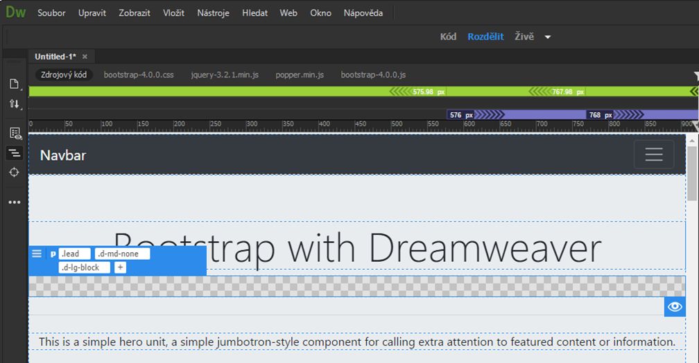Správa skrytých elementů Bootstrap