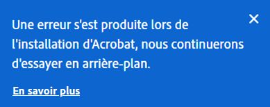 Message d’erreur affiché lorsque le programme d’installation unifié est bloqué.