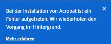 Fehlermeldung, die angezeigt wird, wenn Unified Installer festhängt.