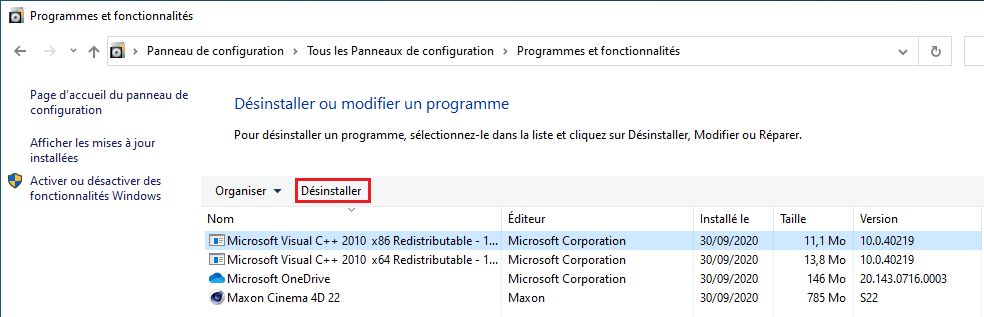 Désinstallez les packages Microsoft Visual