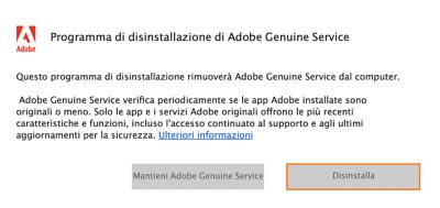 Уведомление средства удаления службы Adobe Genuine