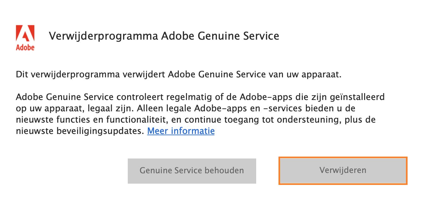 Melding verwijderprogramma Adobe Genuine Service