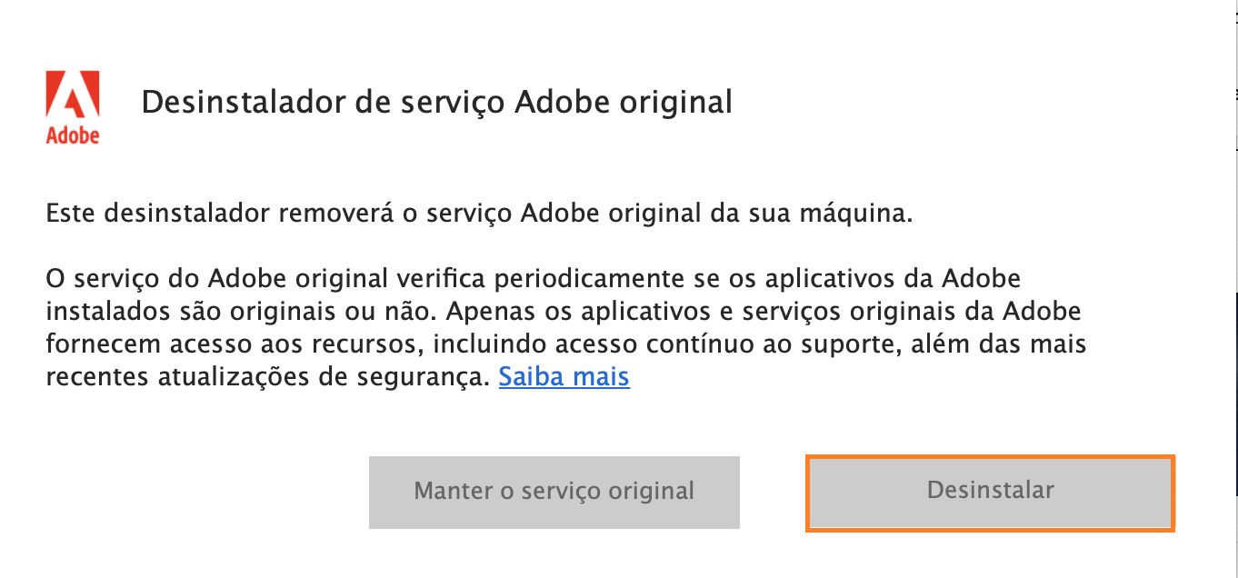 Notificação do desinstalador do Serviço Adobe Original