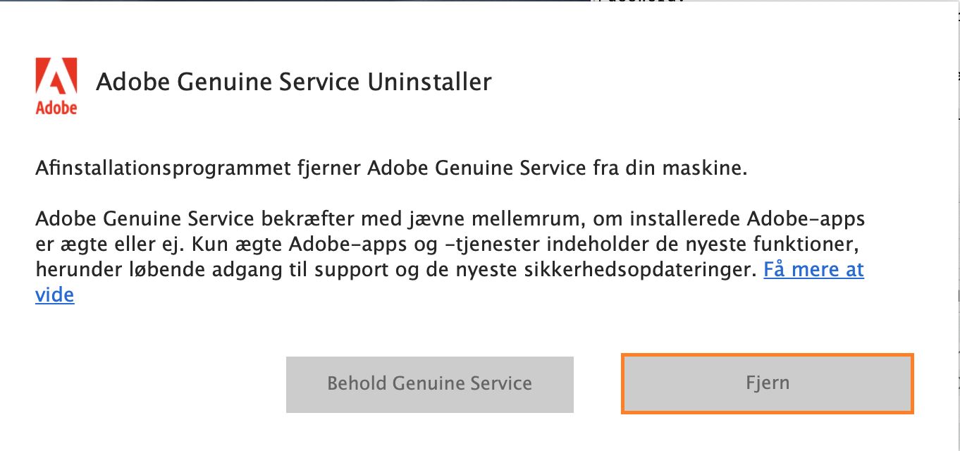 Meddelelse om Adobe Genuine Service-afinstallationsprogram