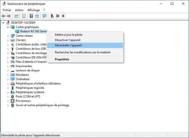 Désinstaller le périphérique