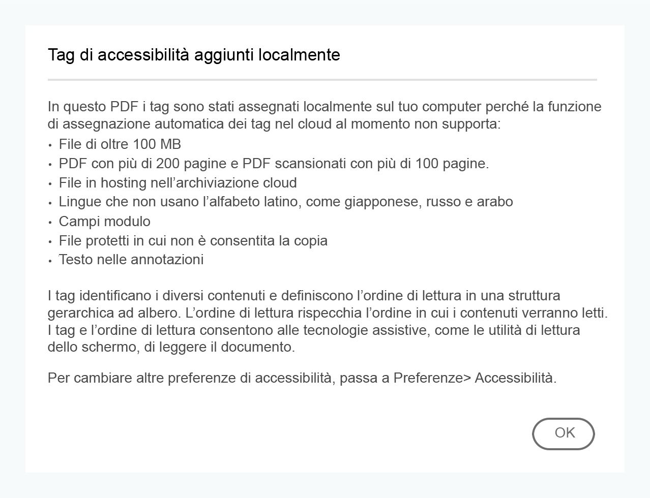 Selezionare l’icona Informazioni per saperne di più sui file non supportati