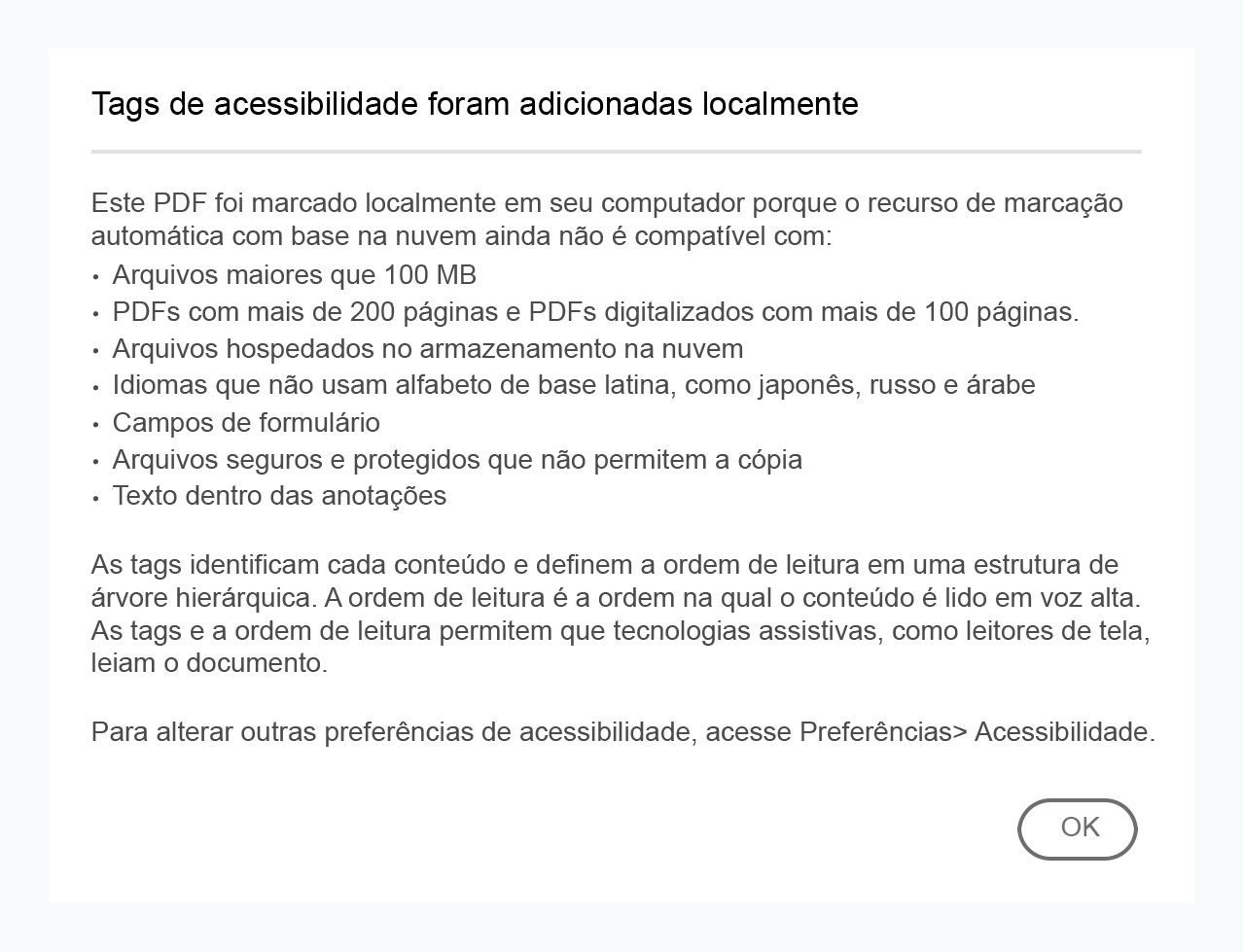 Selecione o ícone de informações para saber mais sobre os arquivos não compatíveis