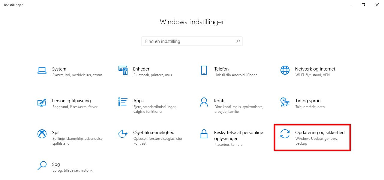 Opdatering og sikkerhed