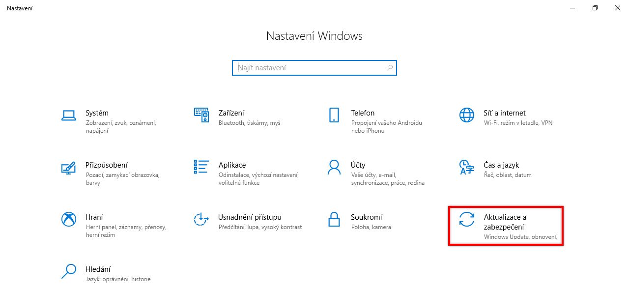 Aktualizace a zabezpečení