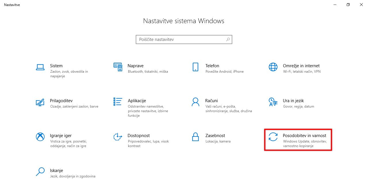 Posodobitev in varnost