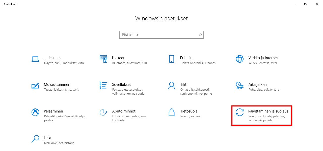 Päivittäminen ja suojaus