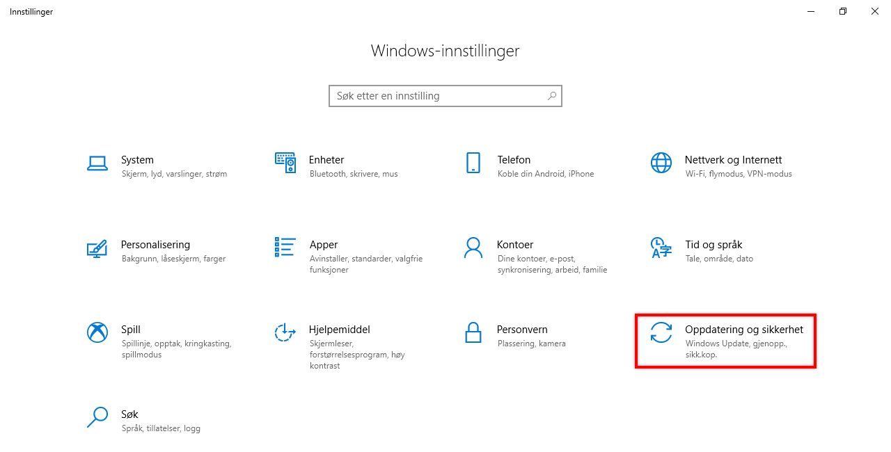 Oppdatering og sikkerhet