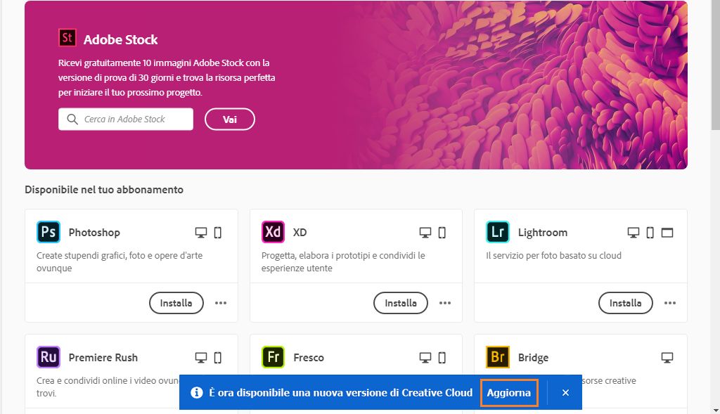 Fai clic su Continua per eseguire eventuali aggiornamenti in sospeso