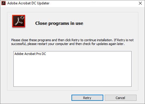 Fechar o programa em uso e tentar novamente
