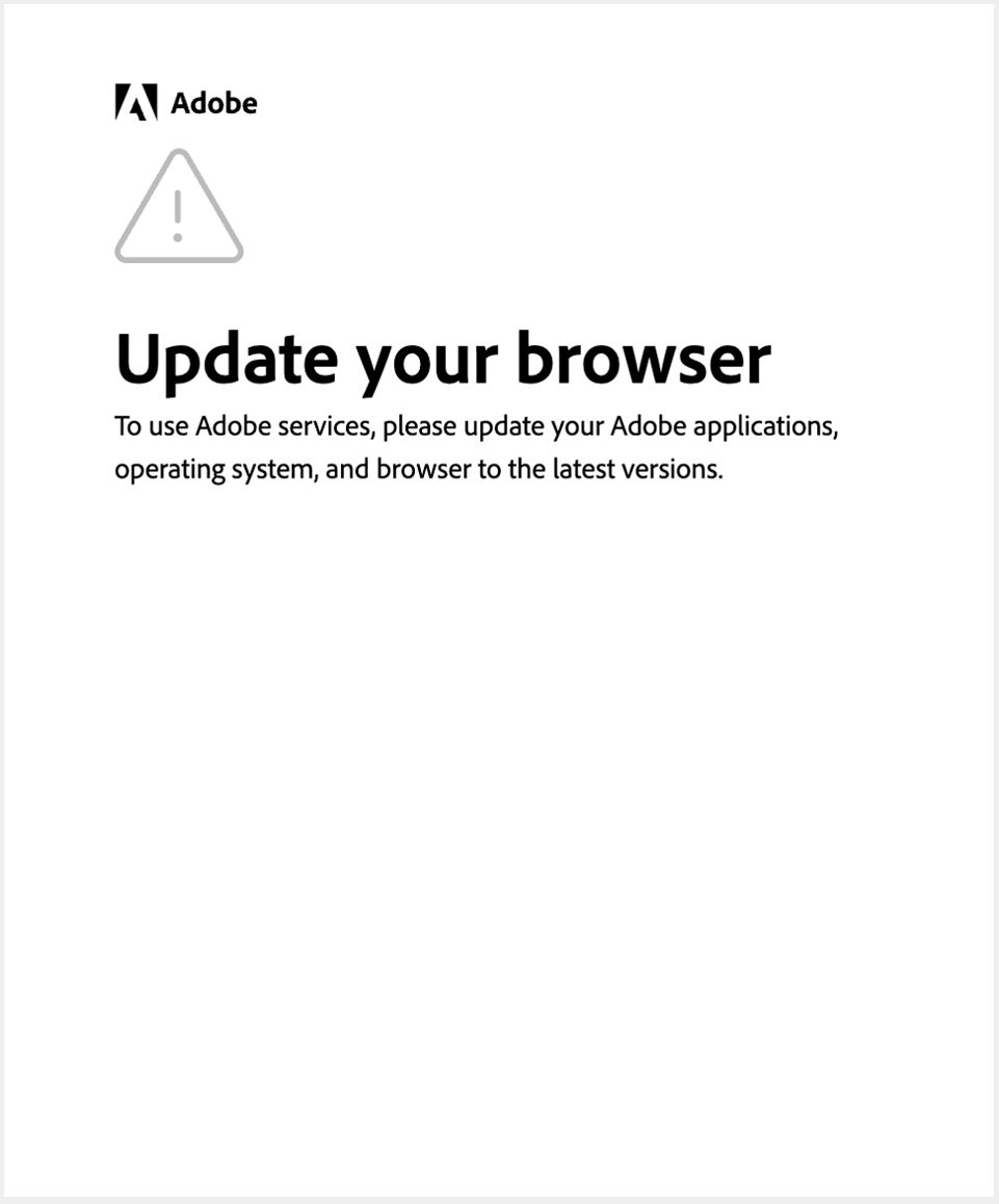 אזהרה לעדכון יישומי Adobe, מערכת הפעלה והדפדפן