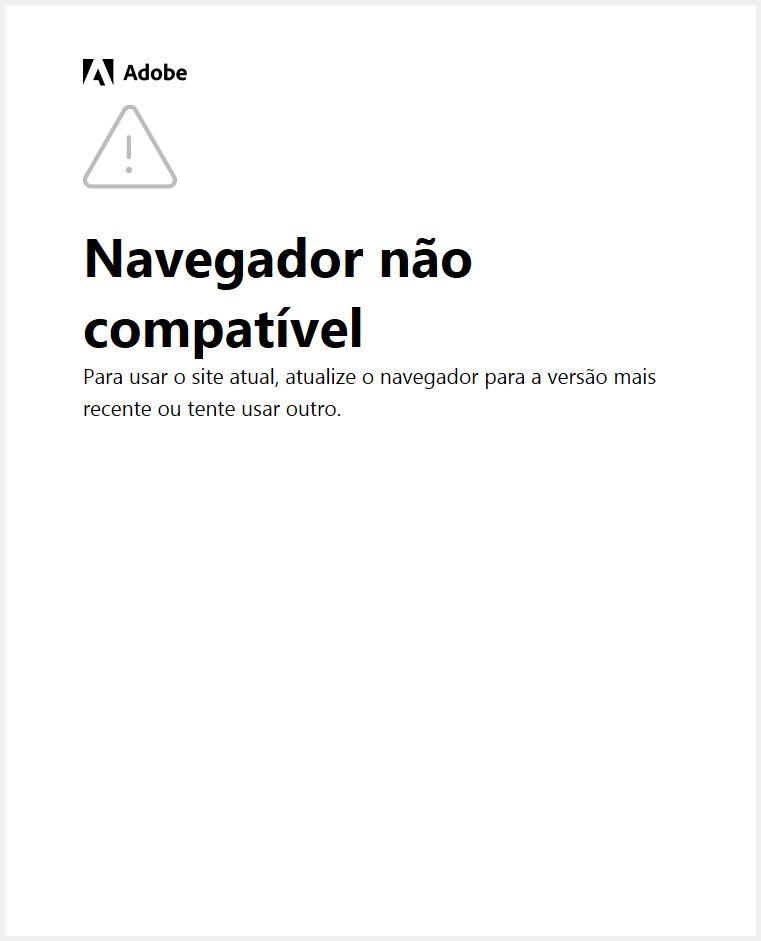 Um aviso para atualizar os aplicativos da Adobe, o sistema operacional e o navegador