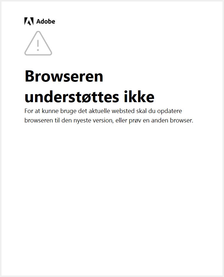 En meddelelse om, at Adobe-apps, operativsystemet og browseren skal opdateres