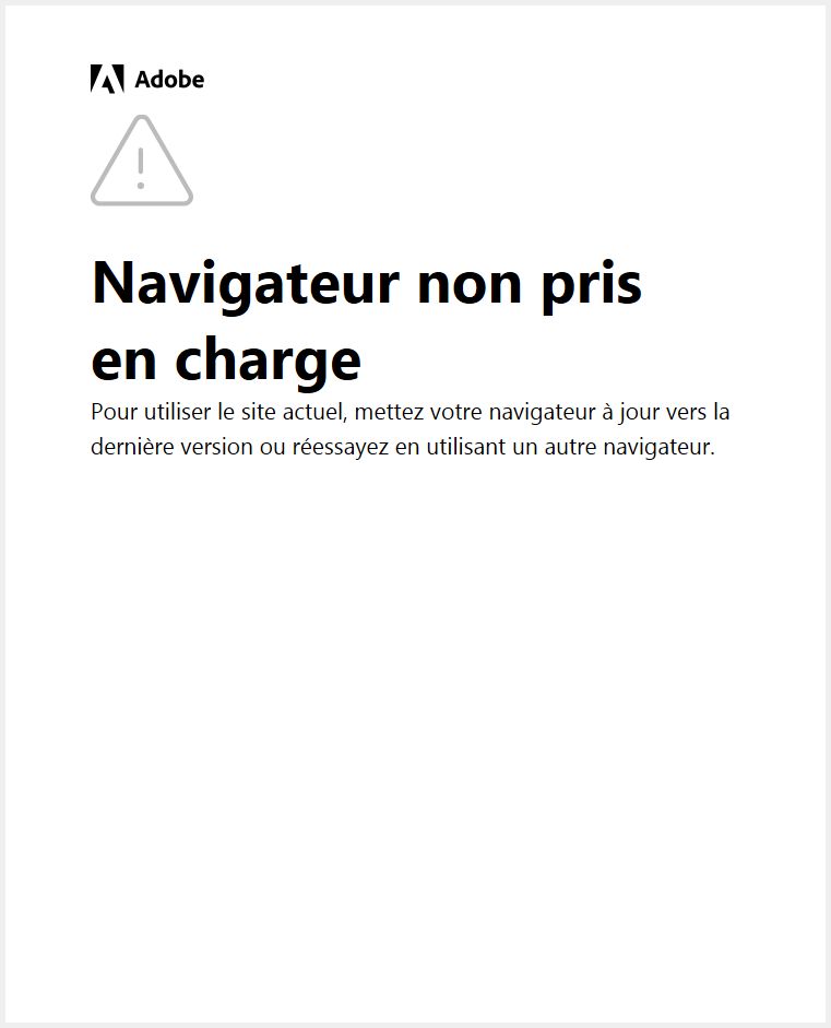 Un avertissement pour mettre à jour les applications Adobe, le système d’exploitation et le navigateur