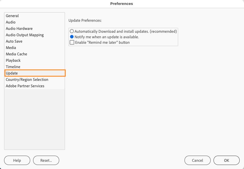 Set Update Preferences