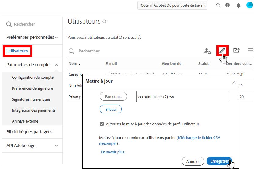 Modification du profil